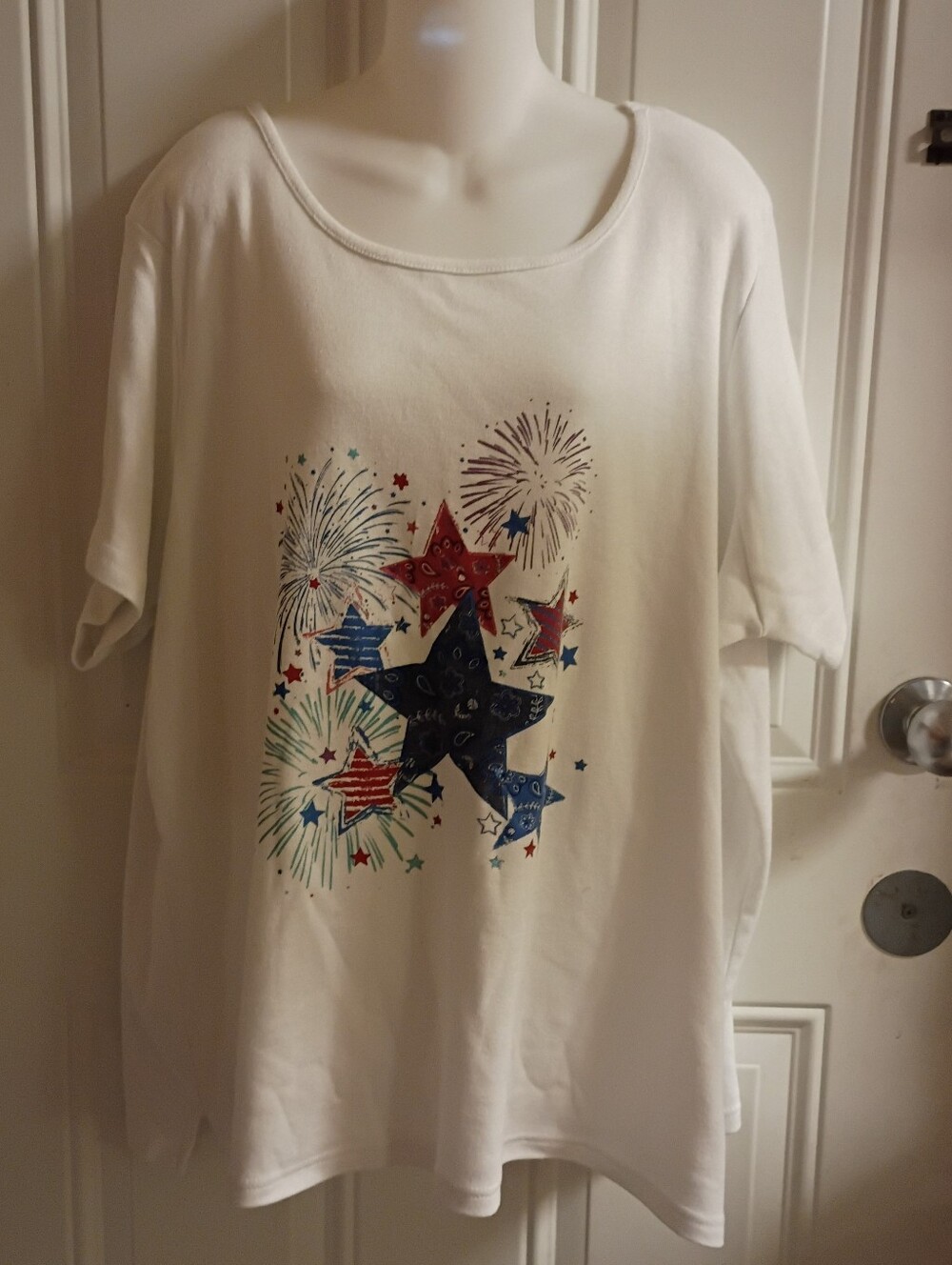 Woman Within White Star & Firework Holiday Graphic Tee Size 2x